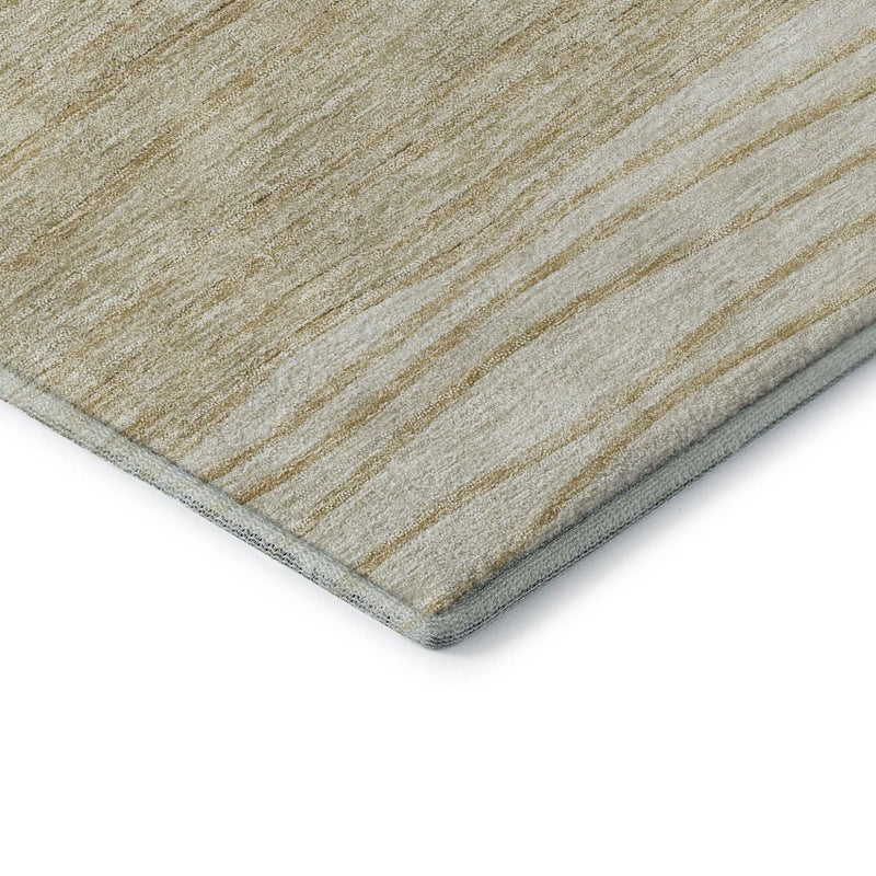 8' Beige And Brown Striped Washable Round Rug With UV Protection