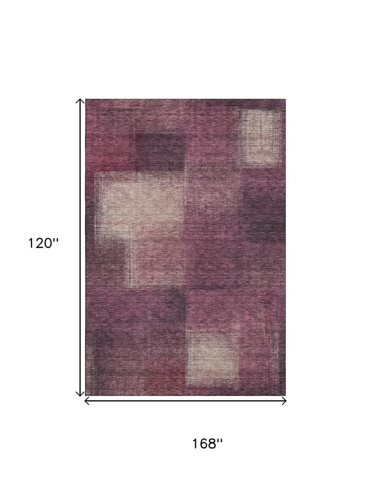 10' X 14' Plum And Beige Abstract Washable Area Rug With UV Protection
