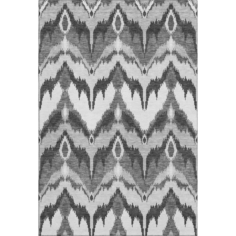 9' X 12' Gray And Silver Ikat Washable Area Rug With UV Protection