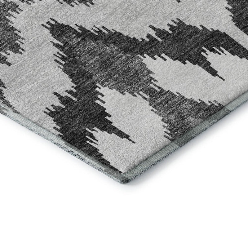 9' X 12' Gray And Silver Ikat Washable Area Rug With UV Protection