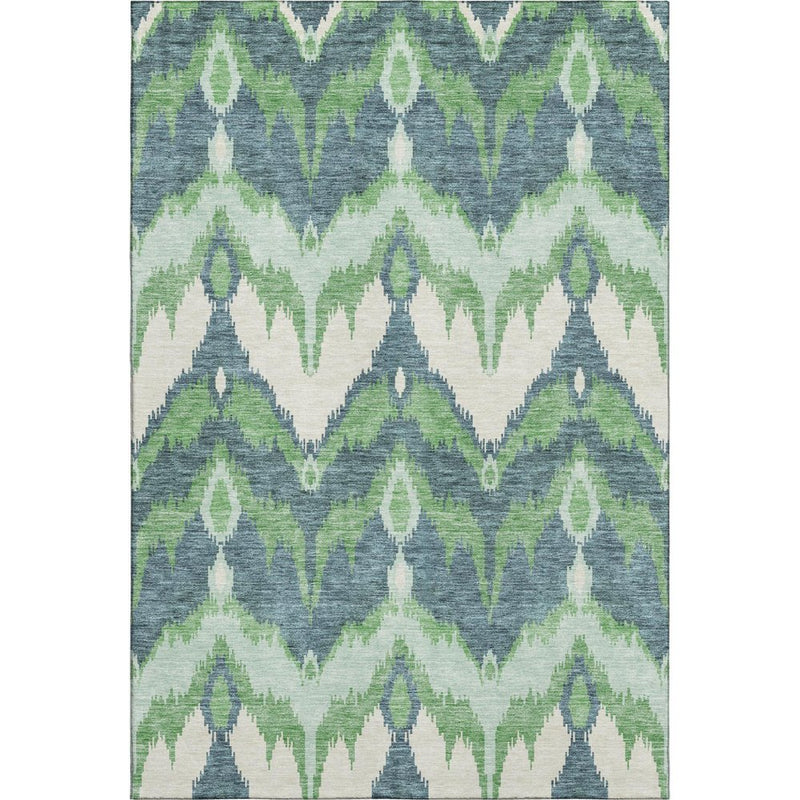 8' X 10' Green And Ivory Ikat Washable Area Rug With UV Protection