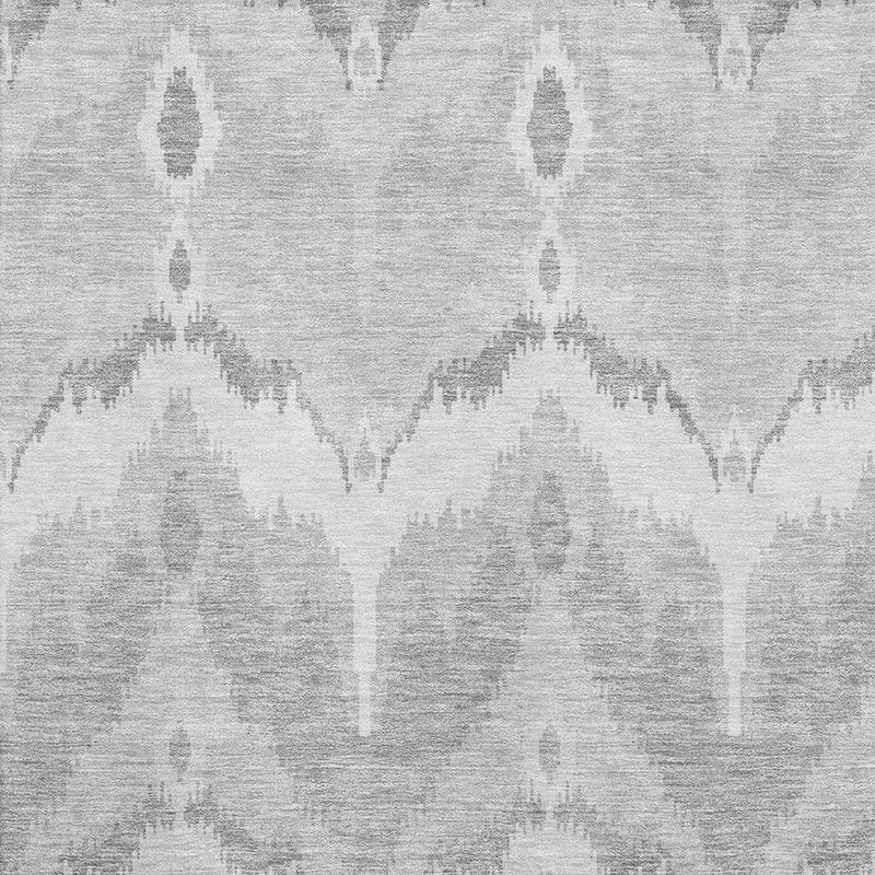 9' X 12' Silver And Gray Ikat Washable Area Rug With UV Protection