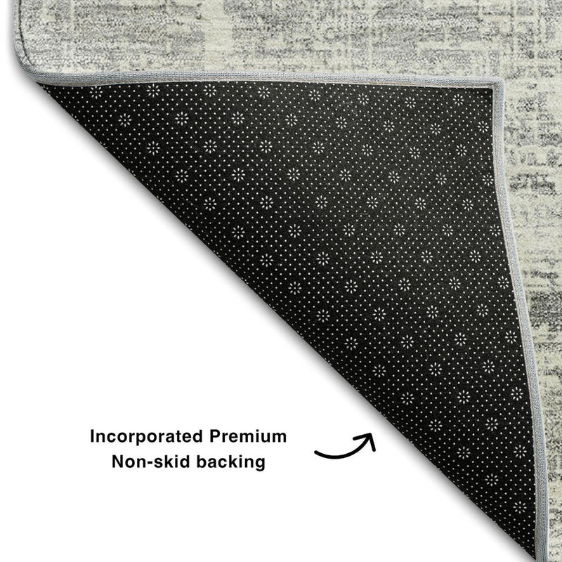 10' X 14' Silver And Gray Abstract Washable Area Rug With UV Protection