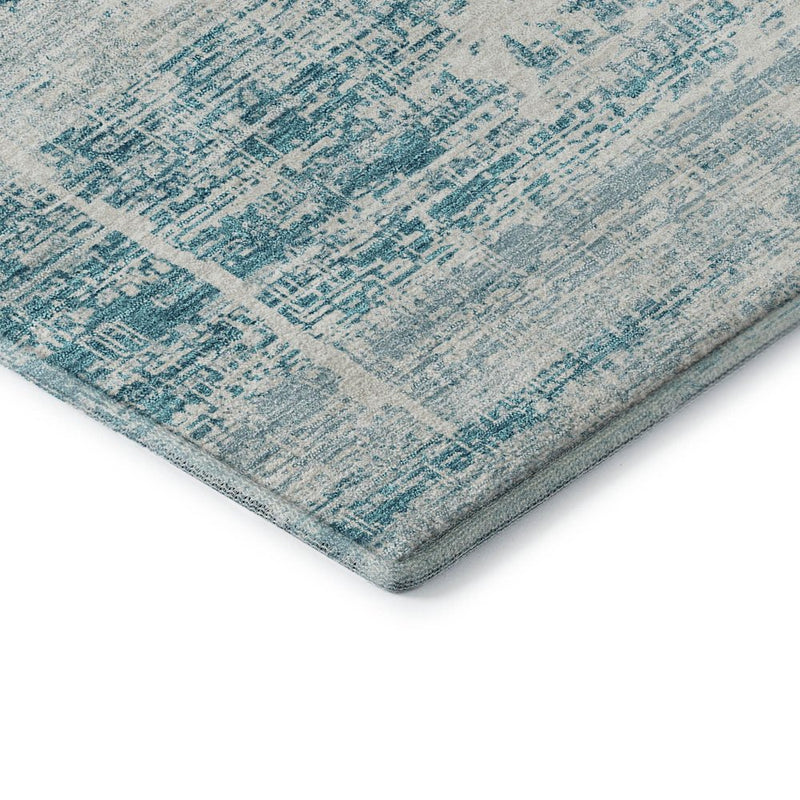 9' X 12' Teal And Ivory Abstract Washable Area Rug With UV Protection
