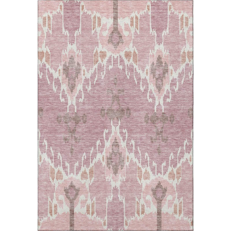 8' X 10' Blush And Ivory Ikat Washable Area Rug With UV Protection