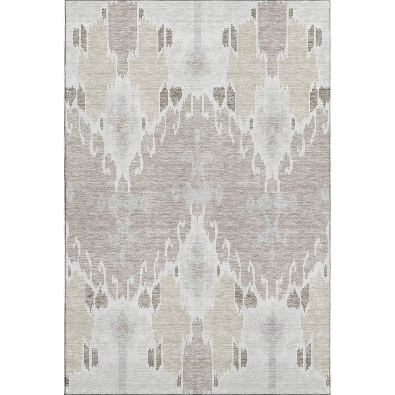 8' X 10' Ivory Beige And Gray Ikat Washable Area Rug With UV Protection