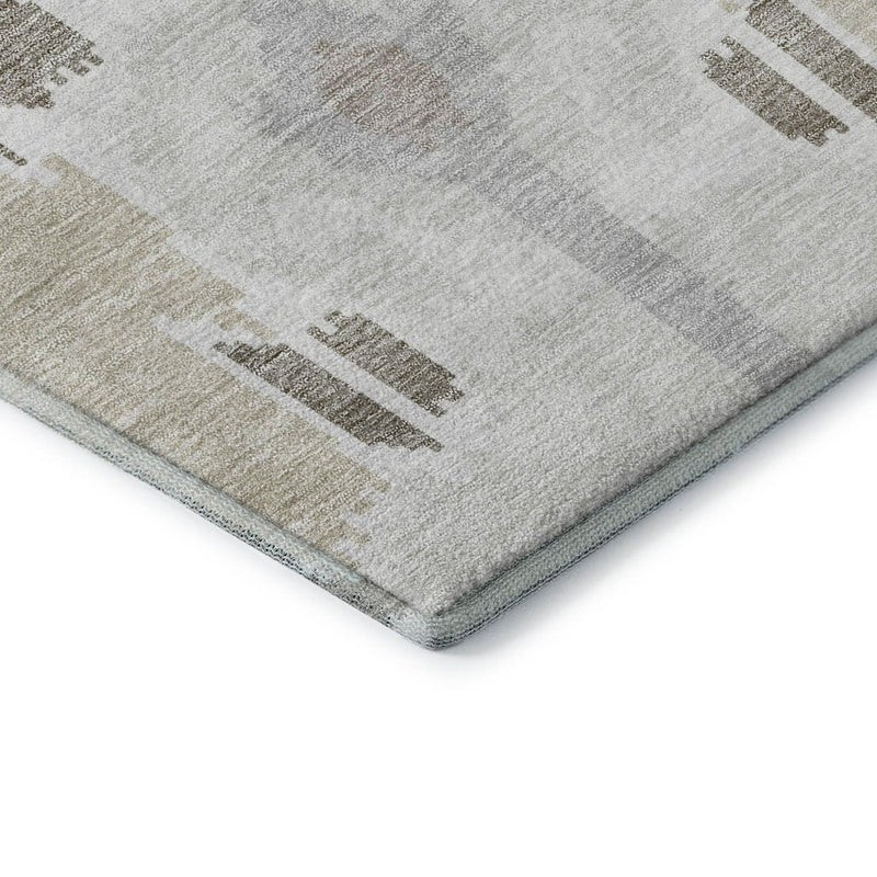 10' X 14' Ivory Beige And Gray Ikat Washable Area Rug With UV Protection