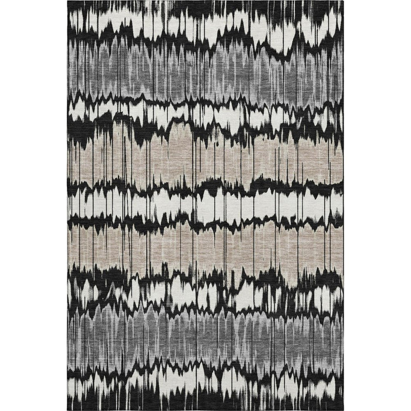 10' X 14' Black Silver And Brown Striped Washable Area Rug With UV Protection