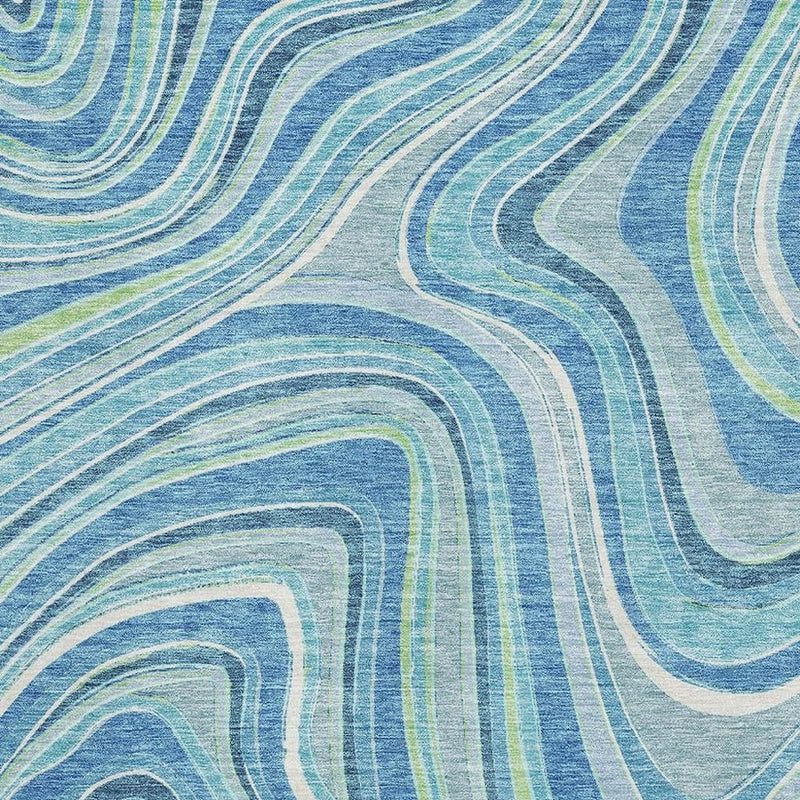 9' X 12' Blue Green And Ivory Marble Washable Area Rug With UV Protection