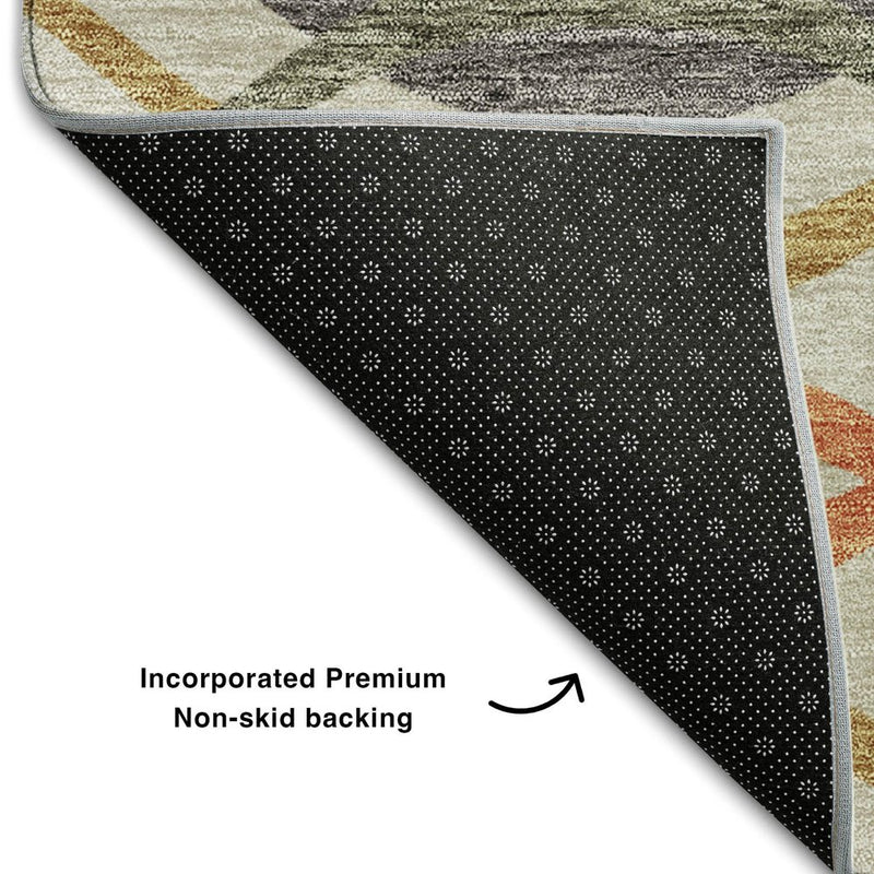 8' X 10' Orange Ivory And Gold Abstract Washable Area Rug With UV Protection