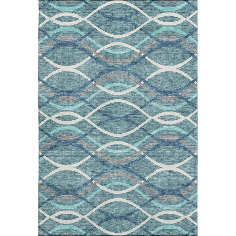 5' X 8' Teal Ivory And Gray Abstract Washable Area Rug With UV Protection