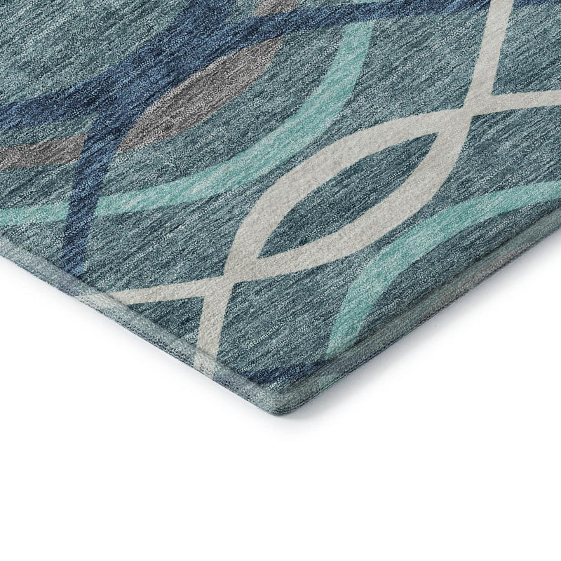 9' X 12' Teal Ivory And Gray Abstract Washable Area Rug With UV Protection