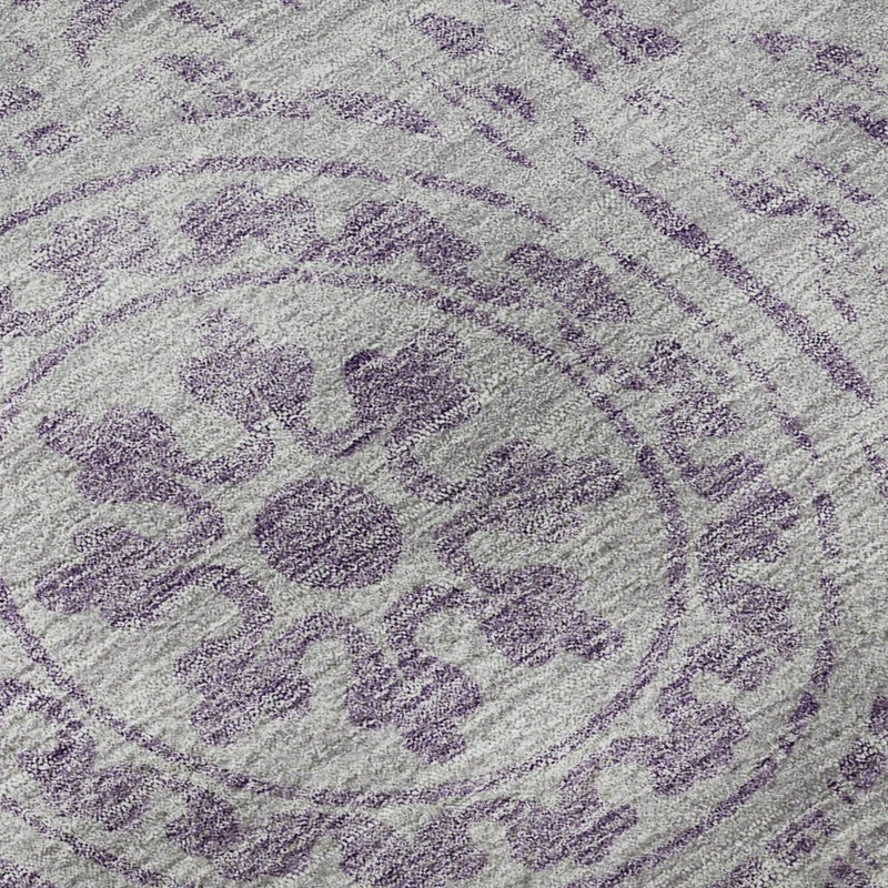 5' X 8' Lavender And Ivory Medallion Washable Area Rug With UV Protection