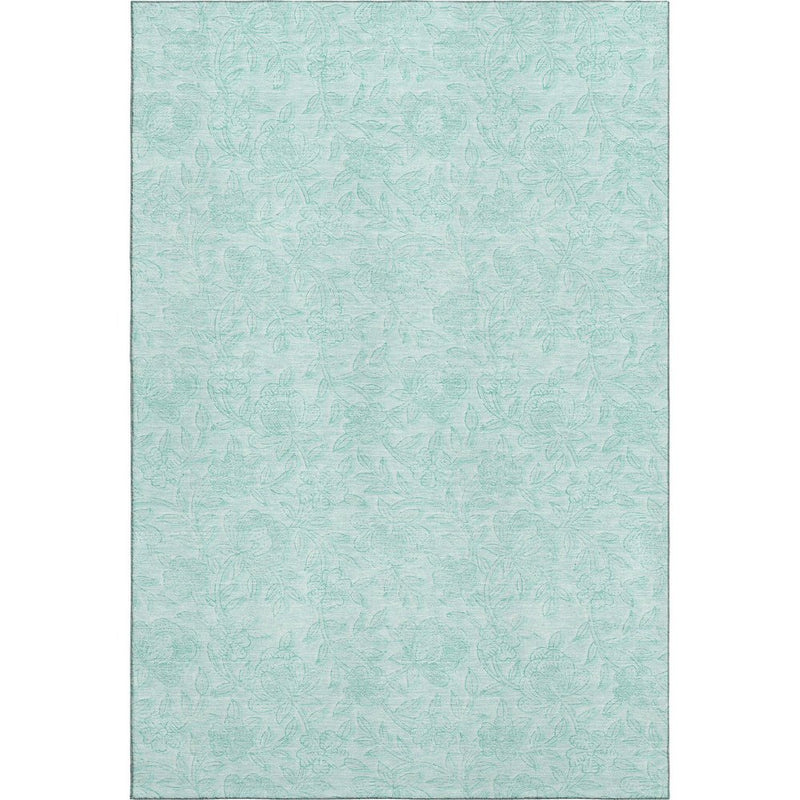 5' X 8' Teal And Ivory Floral Washable Area Rug With UV Protection