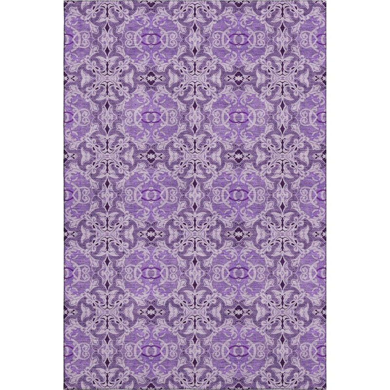 8' X 10' Purple And Ivory Medallion Washable Area Rug With UV Protection