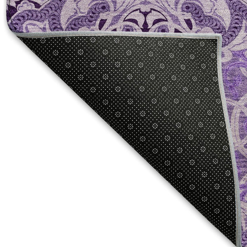 8' X 10' Purple And Ivory Medallion Washable Area Rug With UV Protection