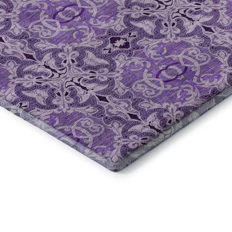8' X 10' Purple And Ivory Medallion Washable Area Rug With UV Protection