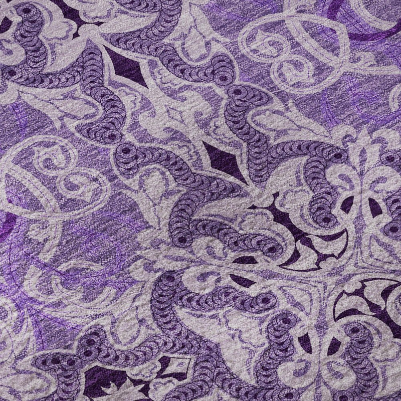 9' X 12' Purple And Ivory Medallion Washable Area Rug With UV Protection