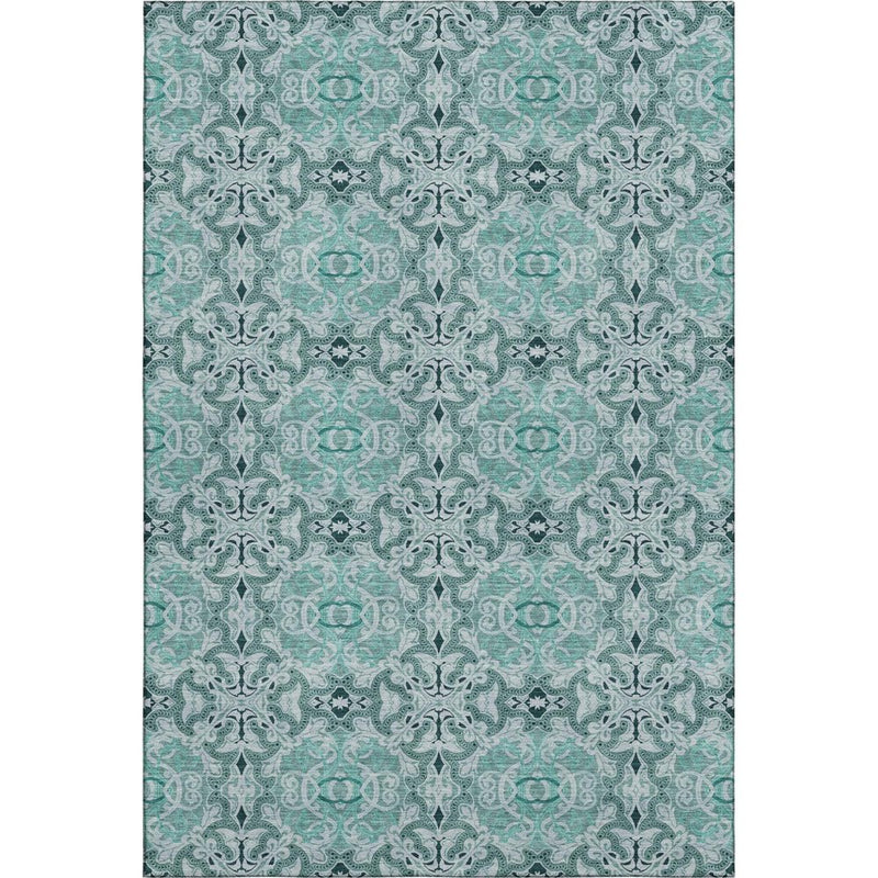 8' X 10' Teal And Ivory Medallion Washable Area Rug With UV Protection