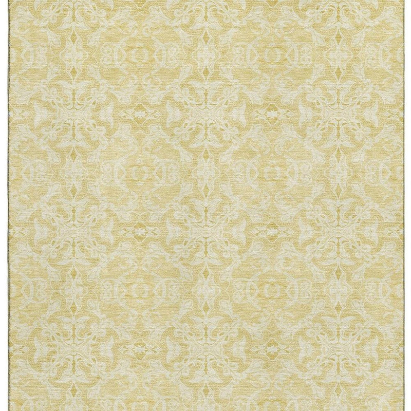 9' X 12' Gold And Ivory Medallion Washable Area Rug With UV Protection