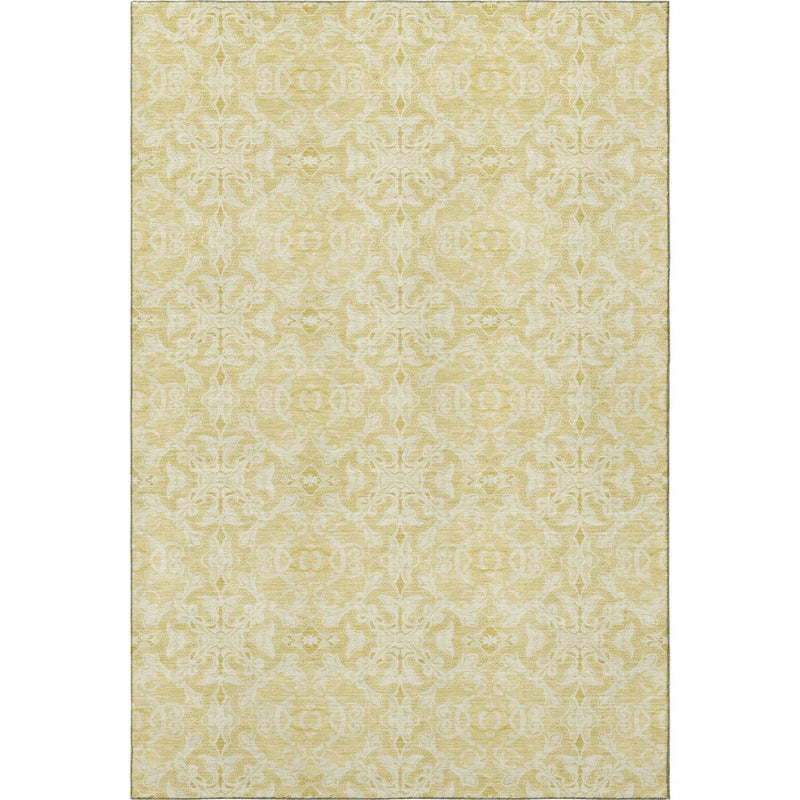 9' X 12' Gold And Ivory Medallion Washable Area Rug With UV Protection