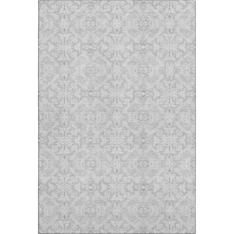 9' X 12' Silver And Gray Medallion Washable Area Rug With UV Protection