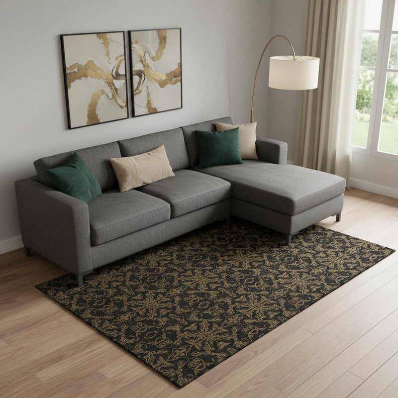 10' X 14' Brown And Charcoal Medallion Washable Area Rug With UV Protection