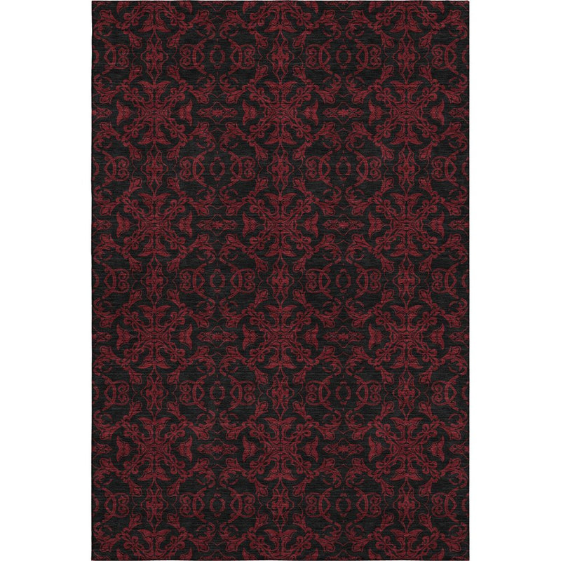 8' X 10' Red And Black Medallion Washable Area Rug With UV Protection