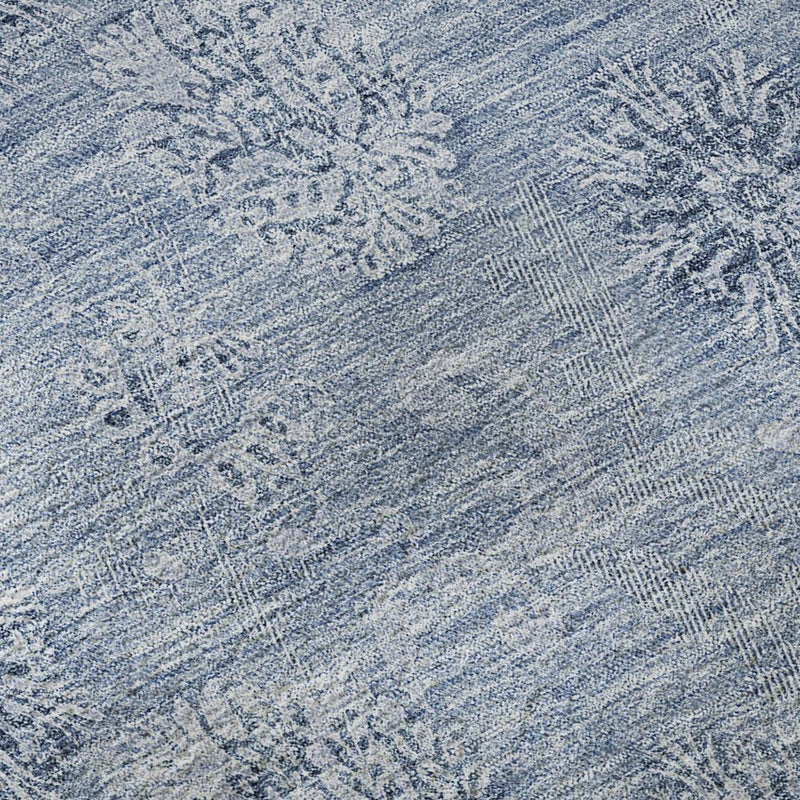 9' X 12' Sky Blue And Ivory Floral Washable Area Rug With UV Protection