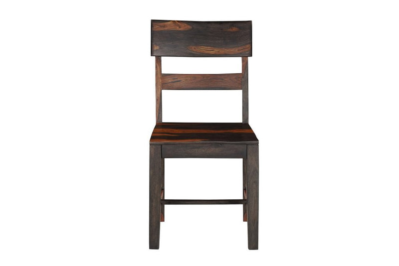 Seven Piece Brown Solid Wood Dining Set with Six Chairs and One Bench