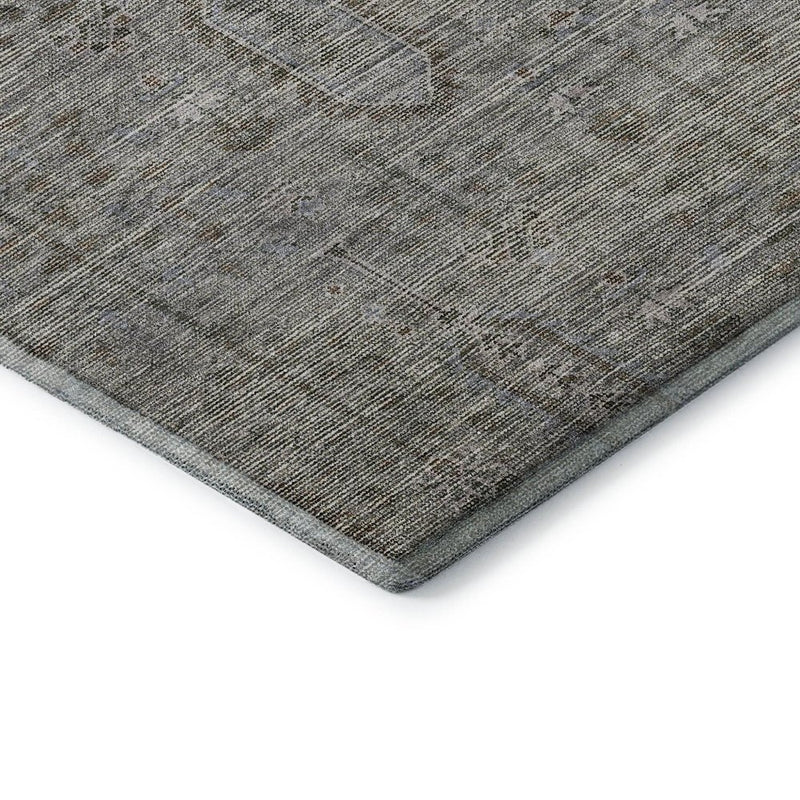 5' X 8' Granite Gray And Silver Southwestern Washable Area Rug With UV Protection