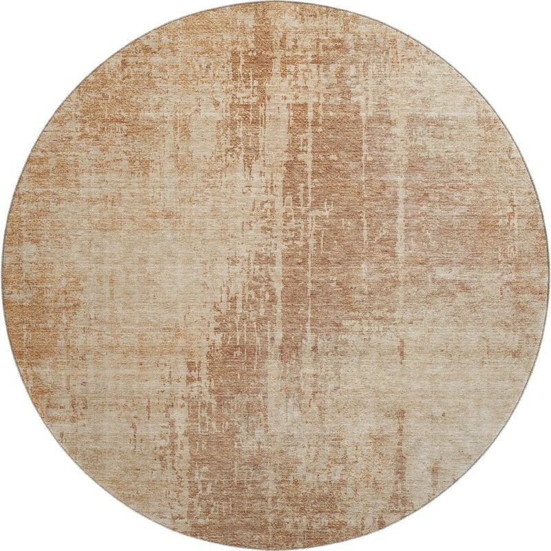 8' Terra Cotta And Copper Abstract Washable Round Rug With UV Protection