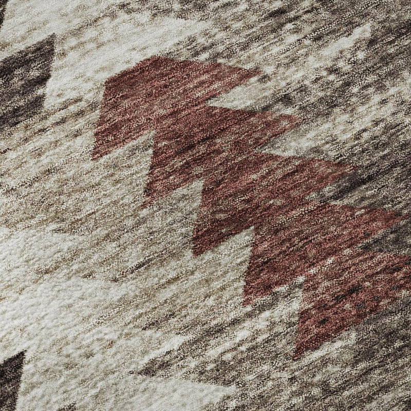 9' X 12' Chocolate Ivory And Rust Southwestern Washable Area Rug With UV Protection