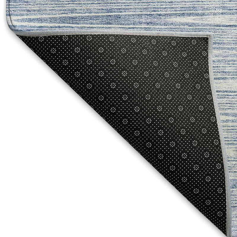9' X 12' Denim Blue And Ivory Abstract Washable Area Rug With UV Protection