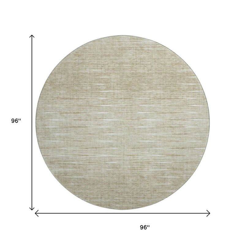 8' Khaki And Beige Abstract Washable Round Rug With UV Protection