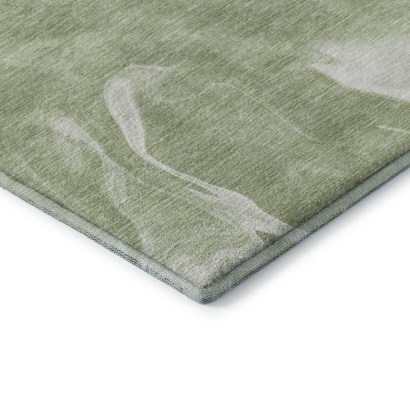 8' Artichoke Green And Ivory Abstract Washable Round Rug With UV Protection