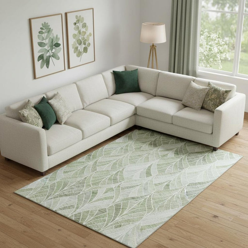10' X 14' Sage And Ivory Geometric Washable Area Rug With UV Protection