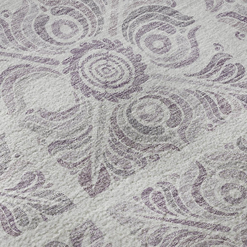 9' X 12' Lavender And Ivory Medallion Washable Area Rug With UV Protection