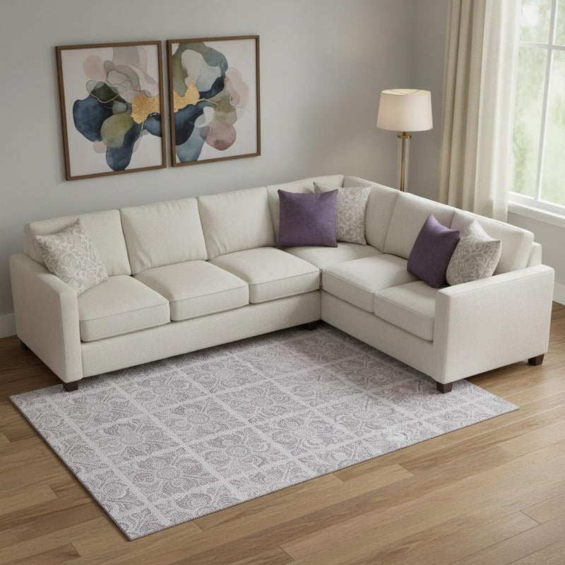9' X 12' Lavender And Ivory Medallion Washable Area Rug With UV Protection