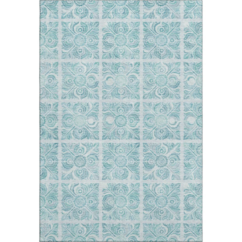 10' X 14' Turquoise And Ivory Medallion Washable Area Rug With UV Protection