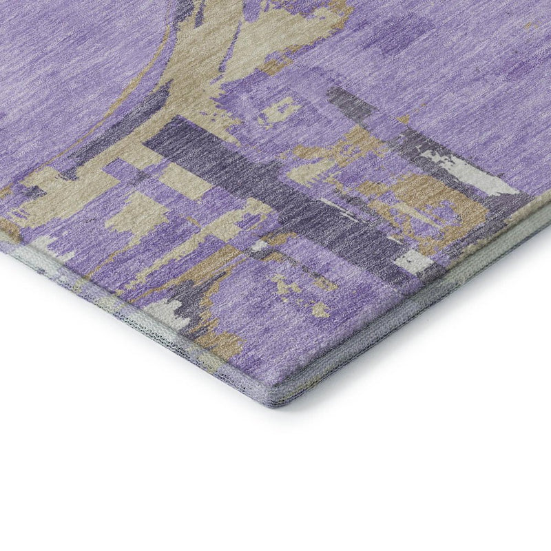 5' X 8' Lavender Beige And Gray Geometric Washable Area Rug With UV Protection