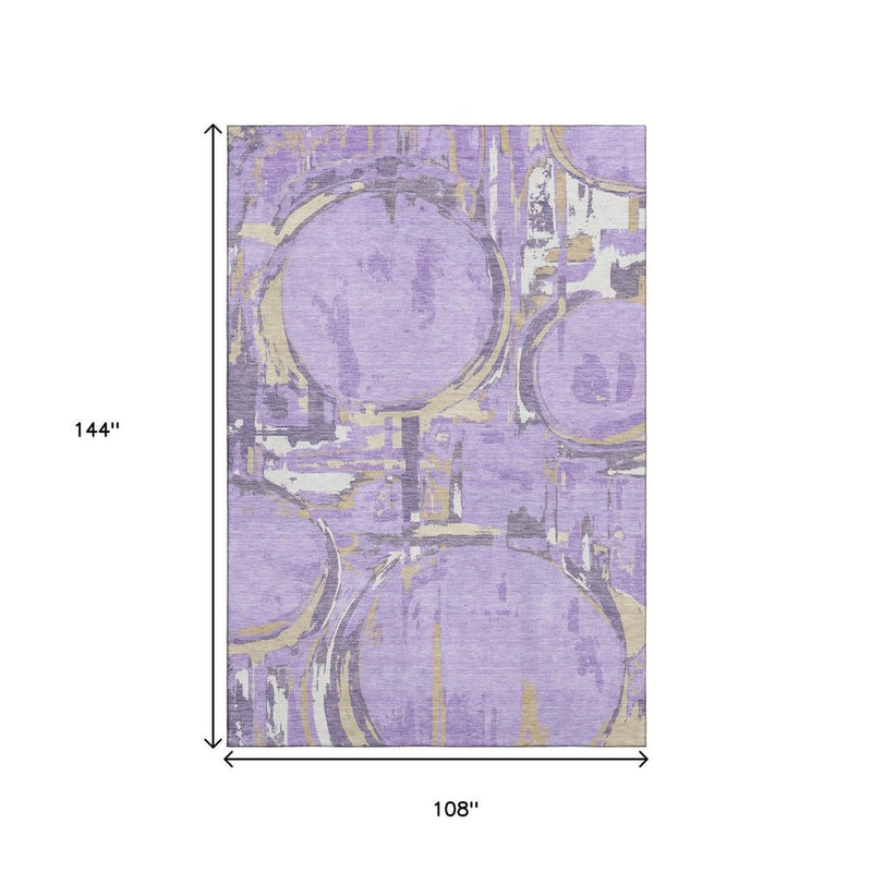 9' X 12' Lavender Beige And Gray Geometric Washable Area Rug With UV Protection