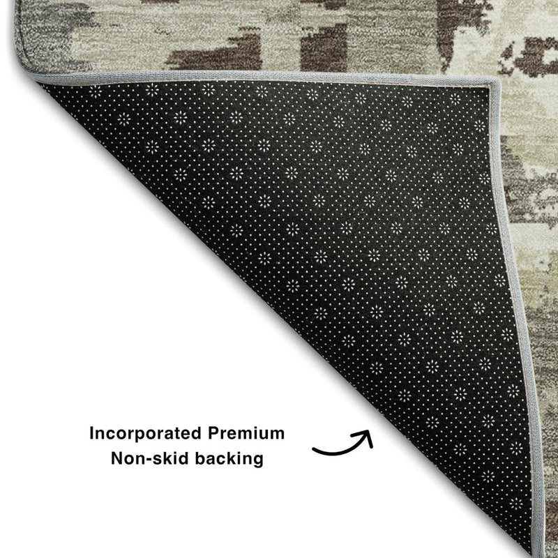 9' X 12' Tan Beige And Gray Geometric Washable Area Rug With UV Protection