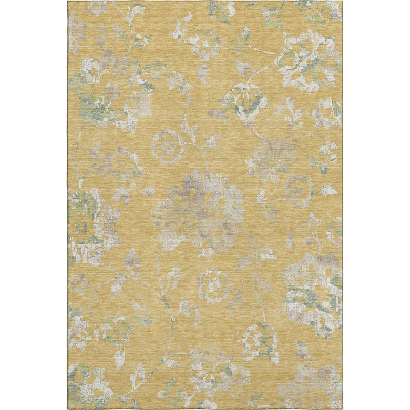 10' X 14' Gold And Silver Floral Washable Area Rug With UV Protection