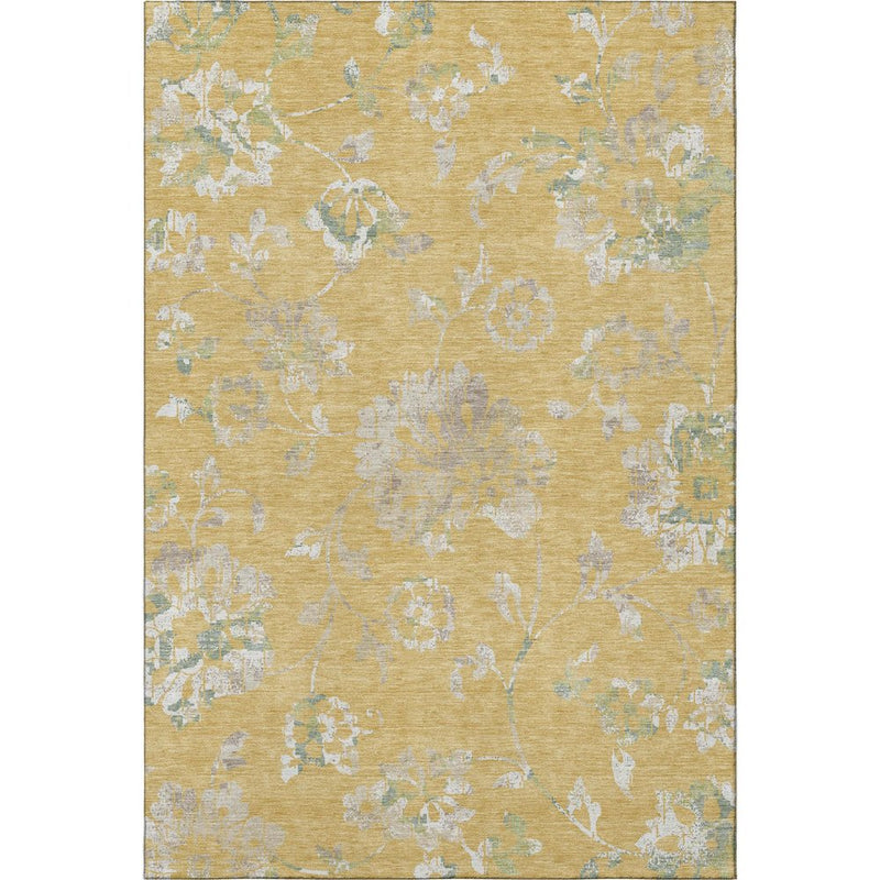 10' X 14' Gold And Silver Floral Washable Area Rug With UV Protection