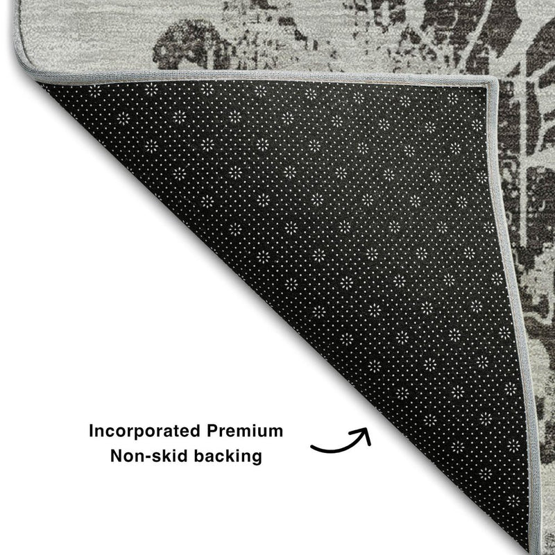 9' X 12' Gray And Charcoal Floral Washable Area Rug With UV Protection