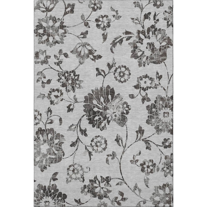 9' X 12' Gray And Charcoal Floral Washable Area Rug With UV Protection