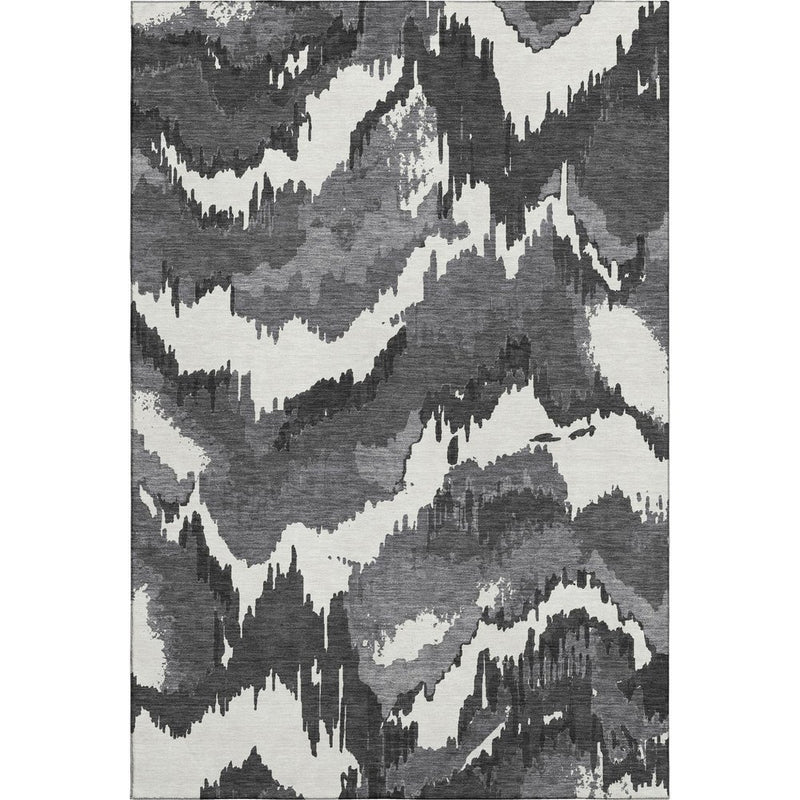 5' X 8' Black And Ivory Abstract Washable Area Rug With UV Protection