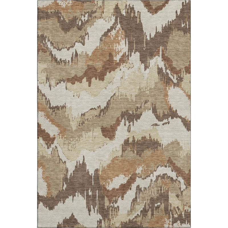 8' X 10' Chocolate Ivory And Beige Abstract Washable Area Rug With UV Protection