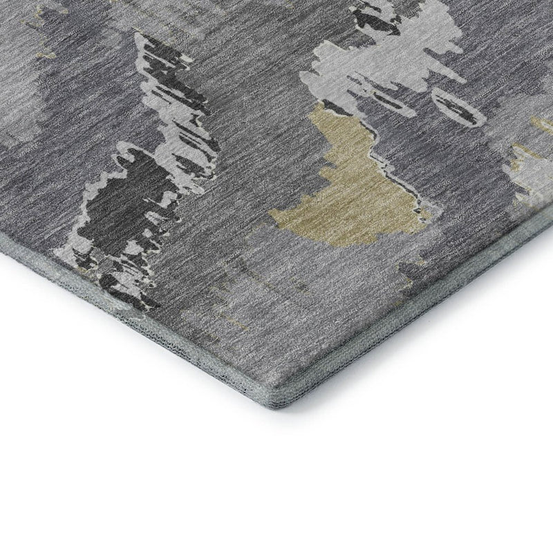 3' X 5' Gray Gold And Ivory Abstract Washable Area Rug With UV Protection